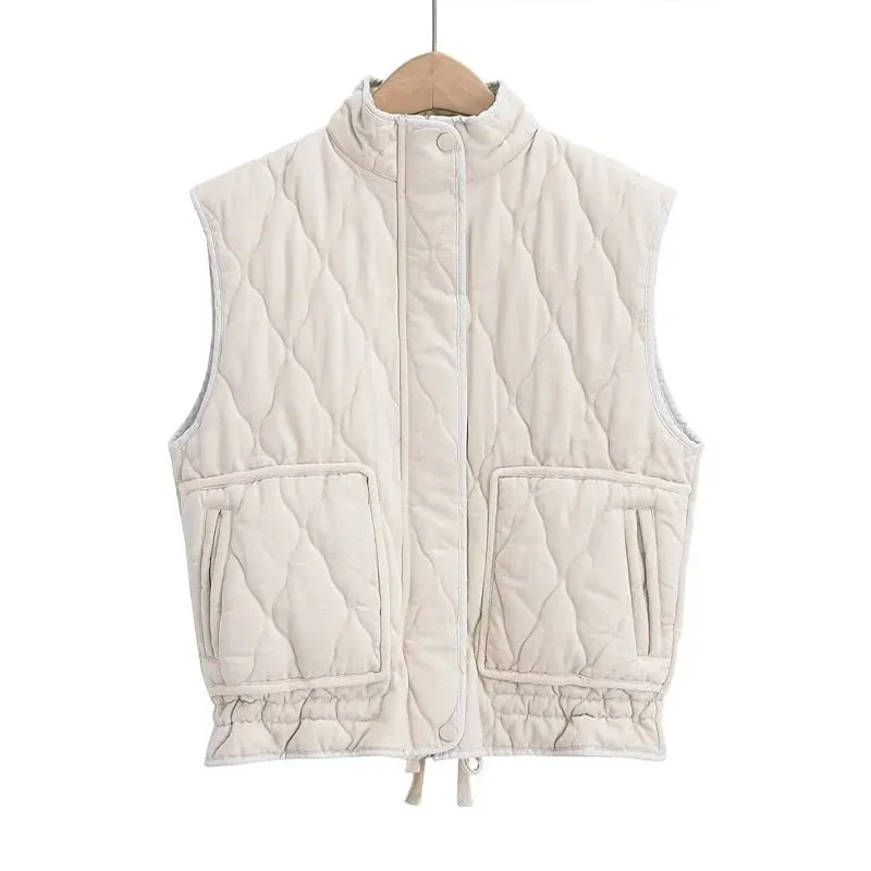 Znbbw All-match Patch Checkered Vest Women Pocket Stand Collar Sleeveless Clothing Female Single Breasted Lace Up Tops Lady - Image 5