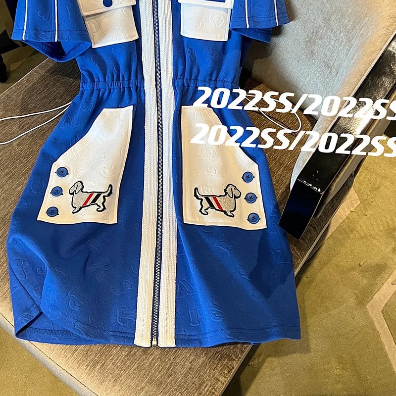 znbbw Women's Korean Elegant Klein Blue Short Sleeve Turndown Collar Midi Dress Sweet Preppy Style Golf Tennis Dress Female Junpsuits - Image 4