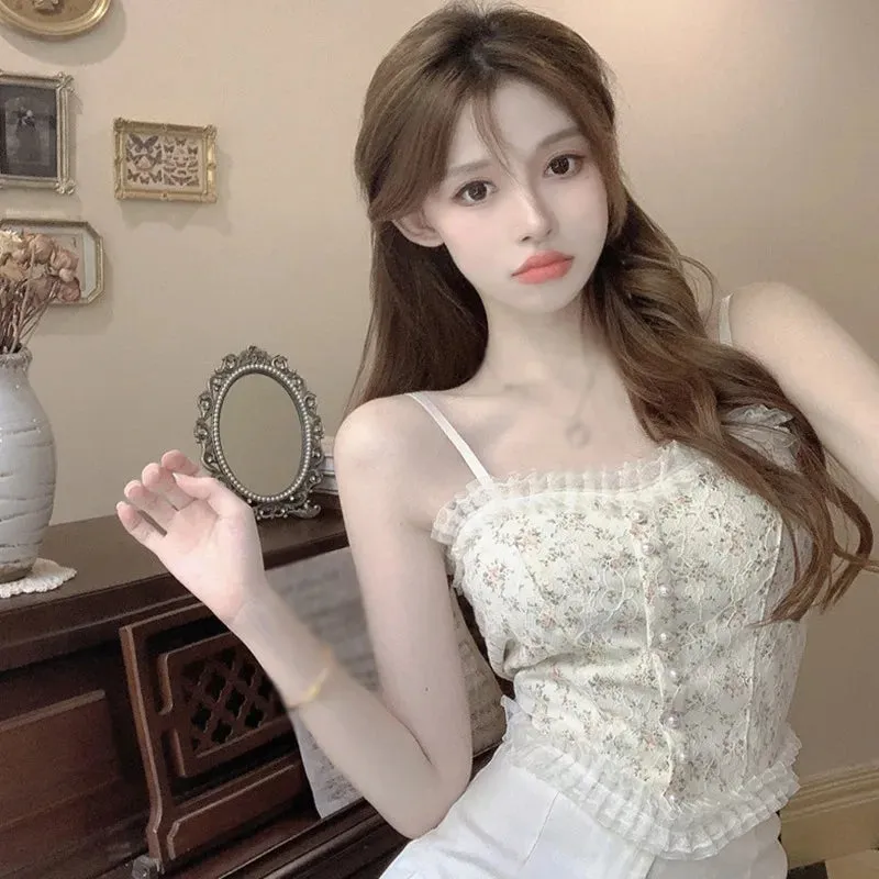 Znbbw Women Lace  Casual T Shirt Spaghetti Strap Sexy Base Shirt Slim Fit Lightweight Pullover Crop Top - Image 6