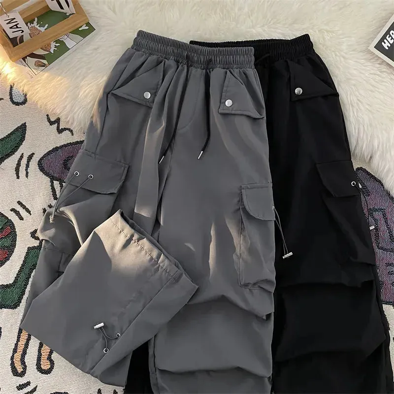 Znbbw Baggy Punk Cargo Pants Women Vintage Streetwear Pocket Drawstring Trousers BF High Waist Korean Joggers Wide Leg Pants - Image 3
