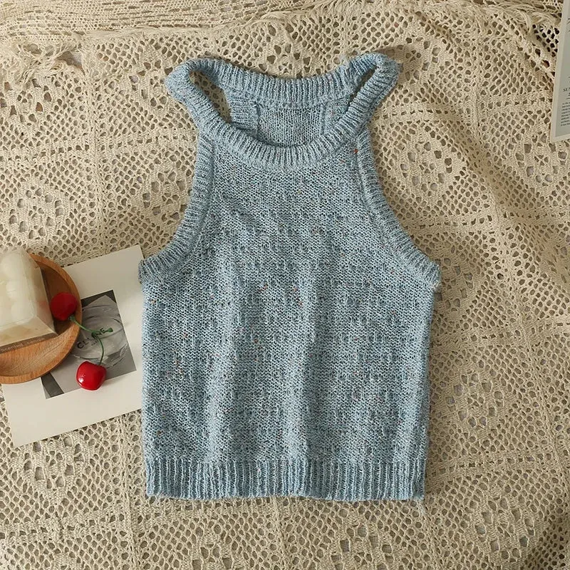 Znbbw Women Halter Collar Tank Crop Tops Female Sleeveless Short Knitted T-Shirt Stretchy Camisole Tees for Slim Girls - Image 9