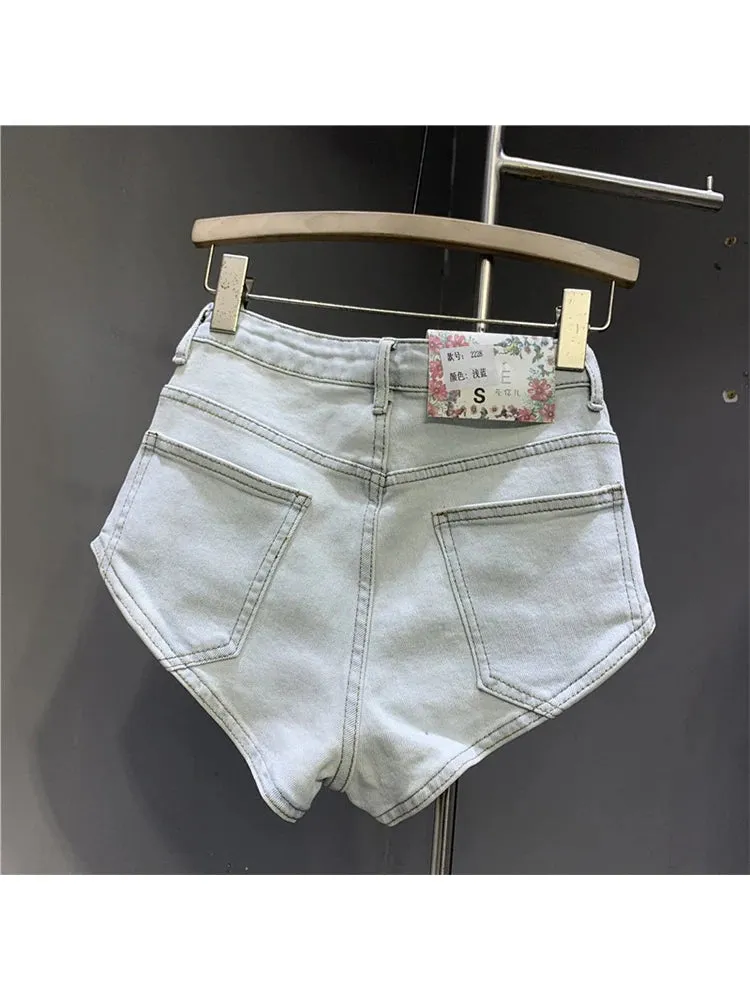 Znbbw Women's Ligtht Blue Denim Shorts Streetwear Y2k Mini Short Pants Harajuku Korean Vintage High Waist Shorts Jeans 2000s Clothes - Image 3