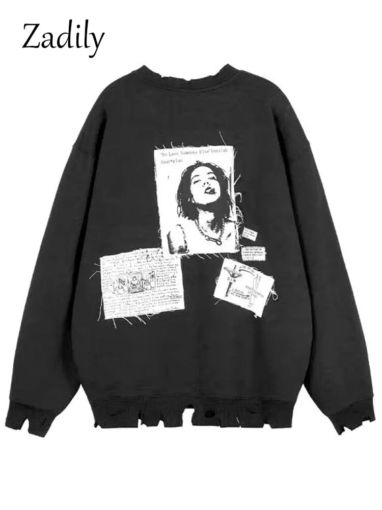 znbbw 2023 Autumn Oversize Hip Hop Print Women Sweatshirts Streetwear Long Sleeve Loose Ladies Hoodies Pullovers Female Tops - Image 5