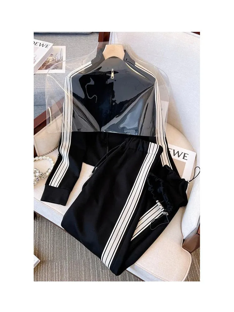 znbbw Women's Two Piece Black Sport Set  Long sleeves Zipper Coat and Pants Tracksuit Female Casual Matching Sets Sportswear Fall 2023 - Image 6