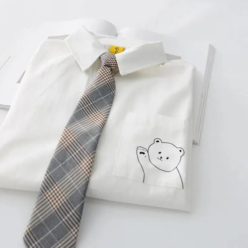 Znbbw Women's Blouse 2023 White Shirt with Tie Short Sleeve Print Summer Top Female Japan Preppy Style JK Uniform Blouses - Image 5