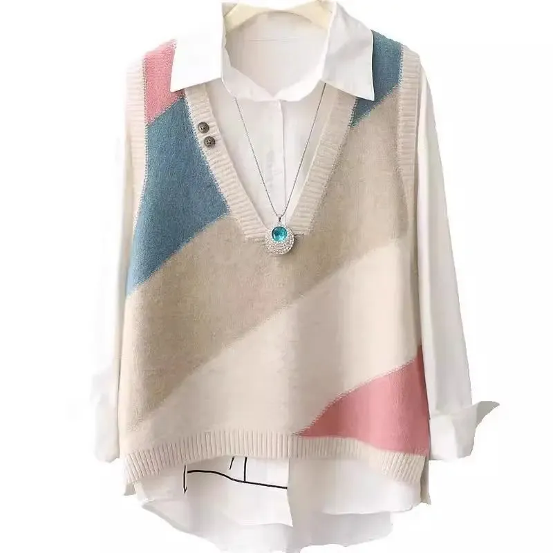 Znbbw and Autumn New Knitted Vest Tank Top Loose Sweater Women's Coat Head Knitted Shirt Art Women's Wear - Image 6