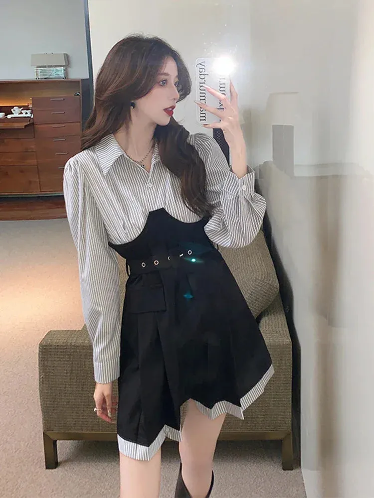 Znbbw Autumn Niche Design Contrast Color Long-sleeved Dress Women's French Waist Shirt Dress Women Vestidos D1733 - Image 3