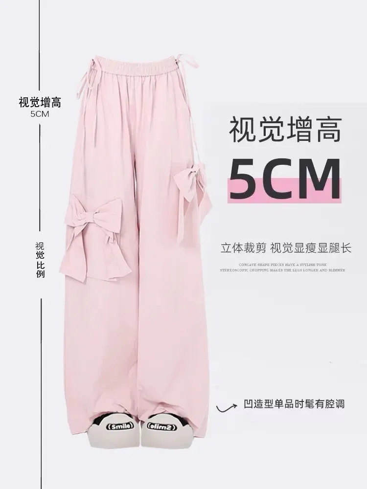 Znbbw Women Oversize Y2k Cargo Pants Baggy Vintage Streetwear Harajuku Pink Bow Pants High Waist Wide Leg Trouser 2000s Trashy Clothes - Image 2