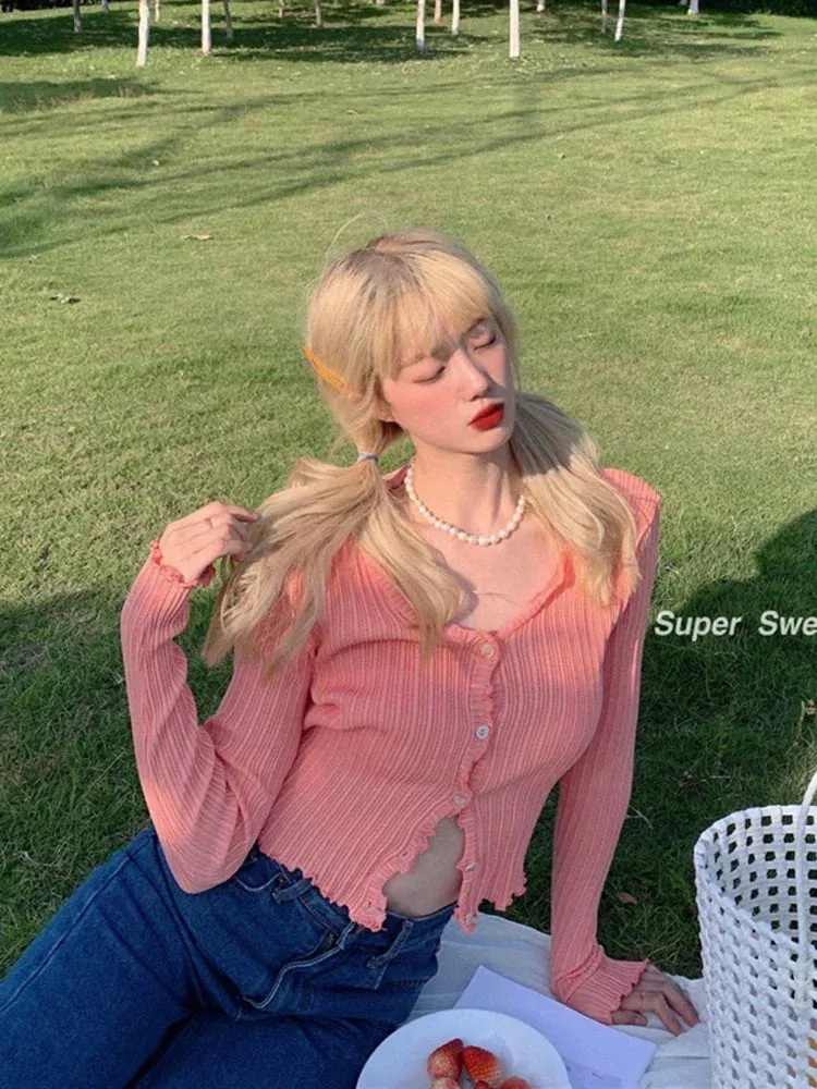 Znbbw Autumn Women's Long-Sleeved Knit Cardigan Purple Tops New Korean V-Neck Short Sunscreen Chic Sweaters GD375 - Image 8