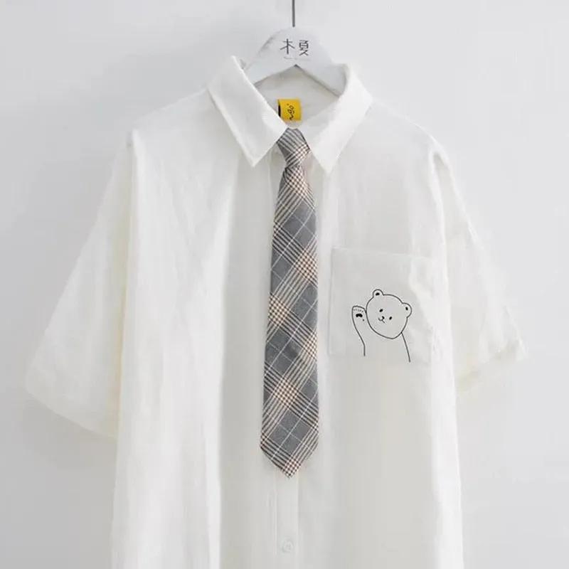 Znbbw Women's Blouse 2023 White Shirt with Tie Short Sleeve Print Summer Top Female Japan Preppy Style JK Uniform Blouses - Image 4