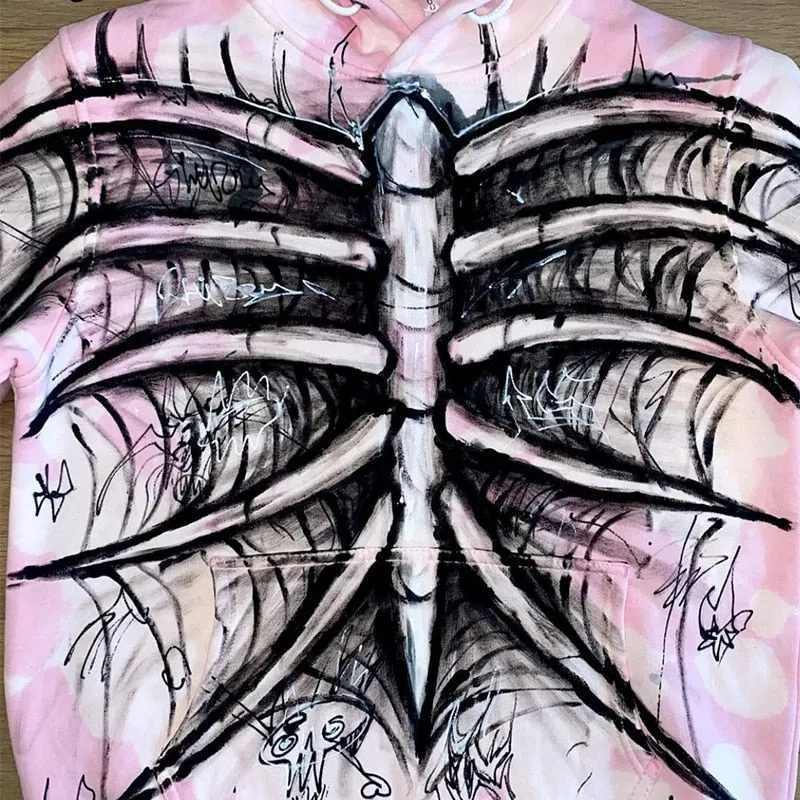 Znbbw Print Oversized Hoodie Men Punk Sport Loose Coat Harajuku Pink Gothic Streetwear Long Sleeve Fashion Sweatshirt Unisex Top - Image 2