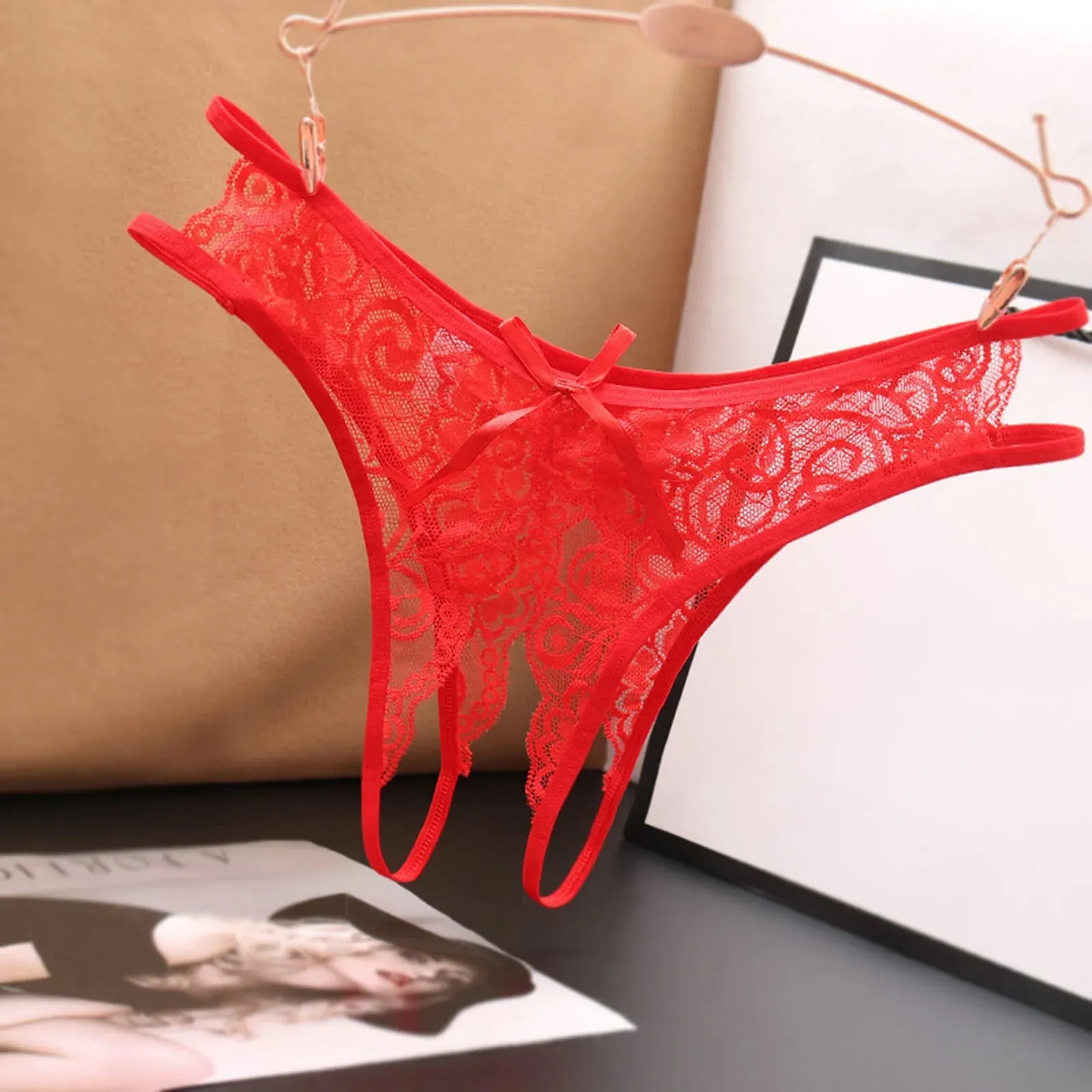 Znbbw Women Lace Panties Sexy Crotchless Underwear Erotic Panties Transparent Lingerie Perspective Female G-string Embroidered Thongs - Image 3