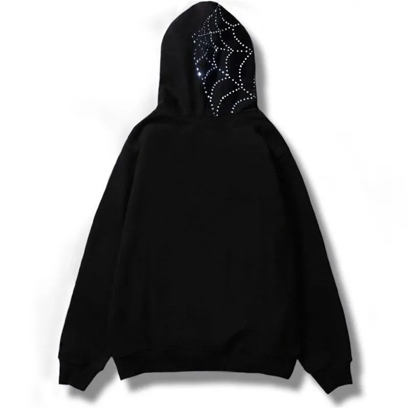 Znbbw Zip Hoodies Rhinestone Spider Print Oversized Goth Hoodie Men's Harajuku Punk Grunge Sweatshirt Jacket Y2k Hip Hop Jacket - Image 3
