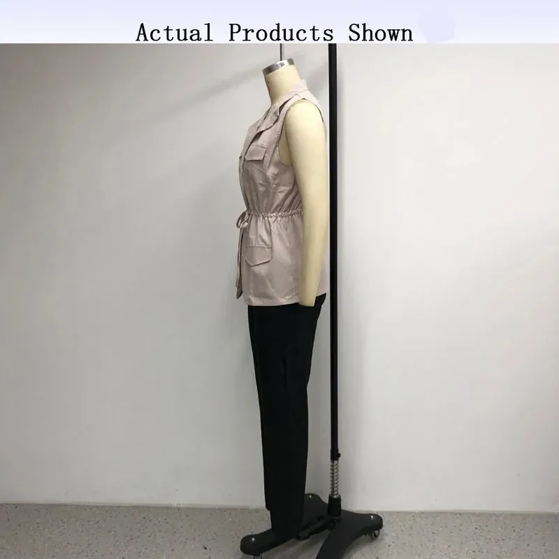 Znbbw Women Office Matching Set Simple Lapel Solid Drawstring Lace Up Nipped Waist Vest Top Pants Sets Streetwear For Female - Image 5