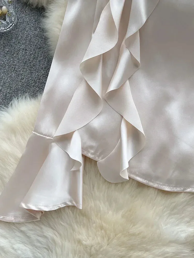 Znbbw Women Spring Blouse Satin Shirt with Exquisite Temperament Unique Top Spicy Girl Three-dimensional Flower Shoulder Shirt D5297 - Image 6