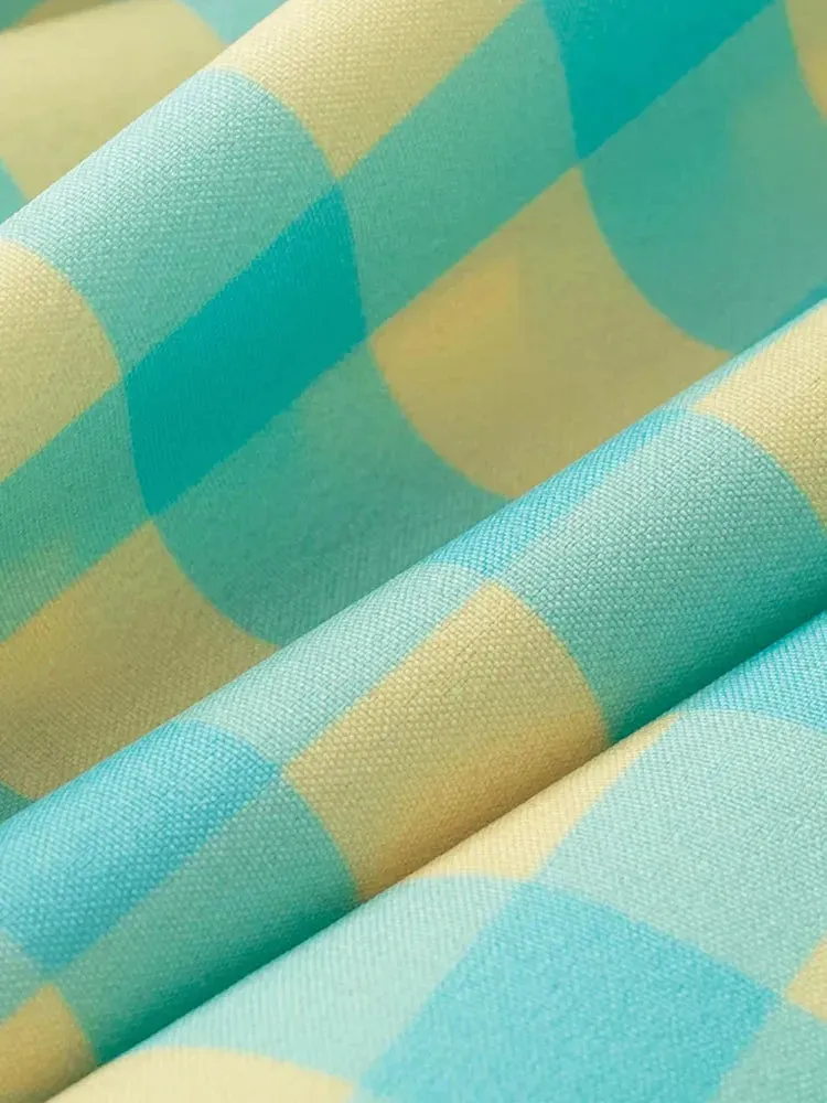 Znbbw ZBZA 2023 Plaid Print Ruffle Lace Up Square Neck Checked Dress Short Sleeve Tie Up Strap Gingham Midi Dress Women 202305 - Image 4