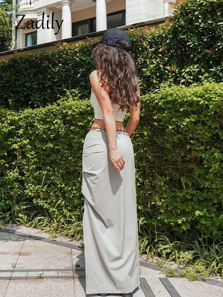 znbbw 2023 Summer Streetwear High Waist Black Long Skirt Korea Style A-Line Split Folds Woman Skirt Casual Ladies Skirts - Image 7