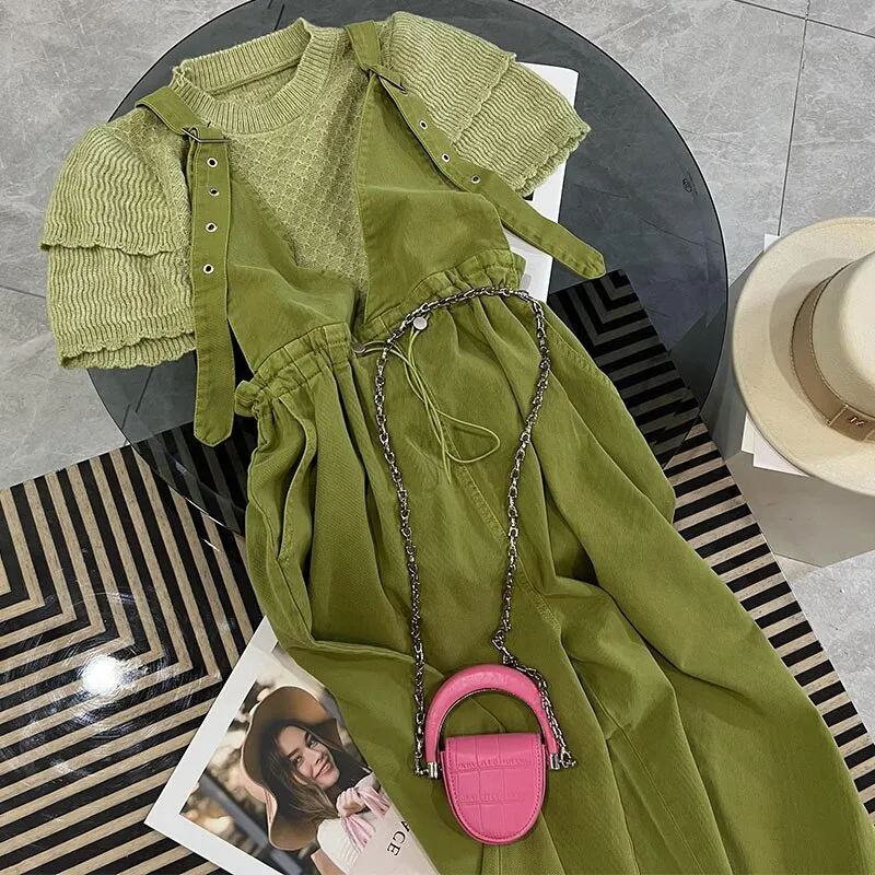 znbbw Women's Korean Chic Summer 2 Piece Pants Sets Women Short Sleeve Knitted Tops+Wide Leg Overalls Pants Suit Casual Jumpsuit Tide - Image 4