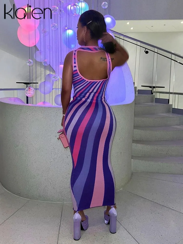 Znbbw Birthday Evening One Piece Dress for Women 2023 Trendy Summer Elegant Striped Print Long Dress Party Date Robe Ladies - Image 4