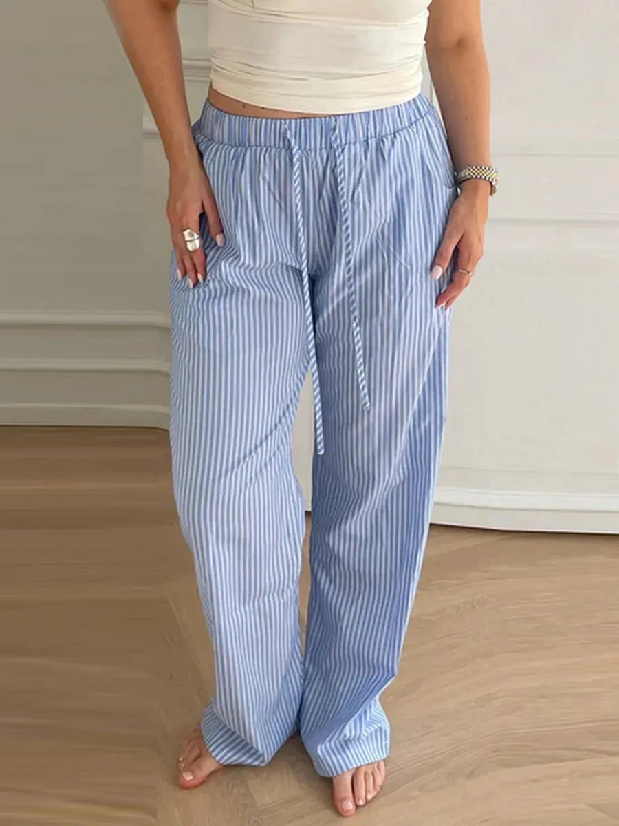 Znbbw Women's Vintage Comfy Casual Stripe Print Pants Drawstring Elastic Waist Loose Pants Trousers 2000s Aesthetic Bottoms Streetwear - Image 3