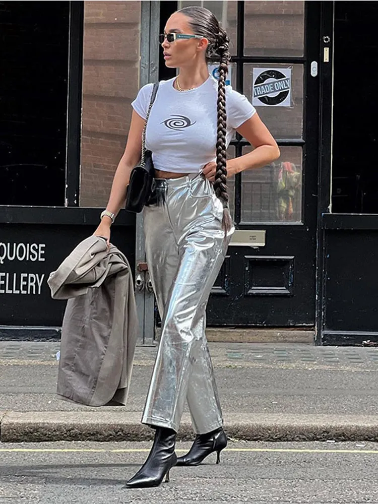 Znbbw Women Solid PU Leather Straight-Leg Long Pants Ladies Shiny High Waist Trousers 2023 Spring Fashion Sexy Y2K Streetwear - Image 3