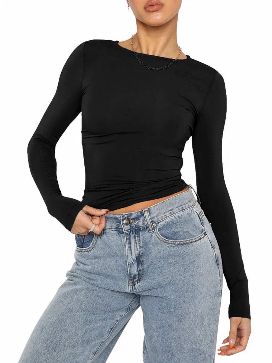 Znbbw Women Spring Autumn Crewneck Skinny Long Sleeve Basic Slim Crop T Shirts Y2K Pullovers Tight Tee Tops Bodycon Shirts Streetwear - Image 4
