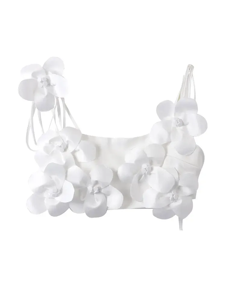 Znbbw 3D Flower Sling Vest Women White Sleeveless Backless Crop Waistcoat 2024 Spring Summer Fashion Lady All-match Streetwear - Image 6