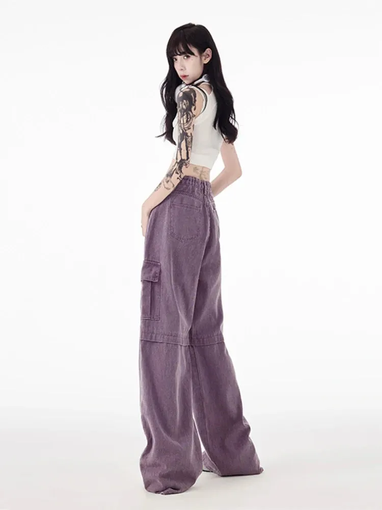 Znbbw Women's Vintage Purple Jeans Baggy High Waist Denim Trouser Korean 90s 2000s Y2k Punk Harajuku Aesthetic Wide Leg Pants Clothes - Image 5