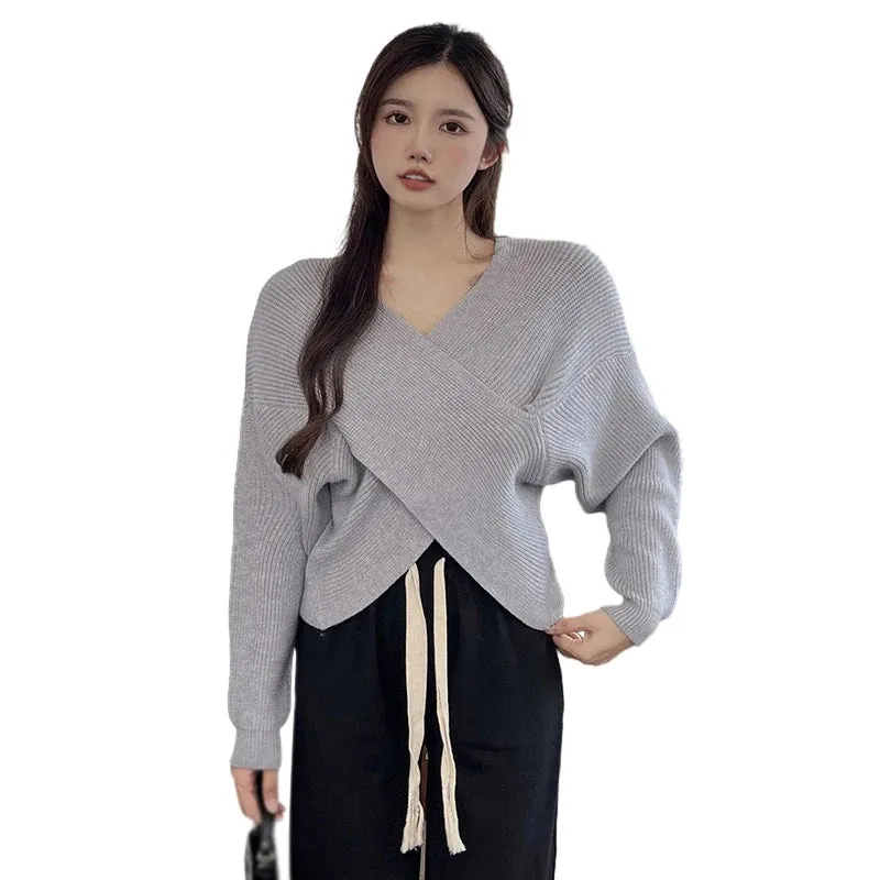 Znbbw Women's long sleeves Knitted Crossover design V-neck Women's sweater - Image 3