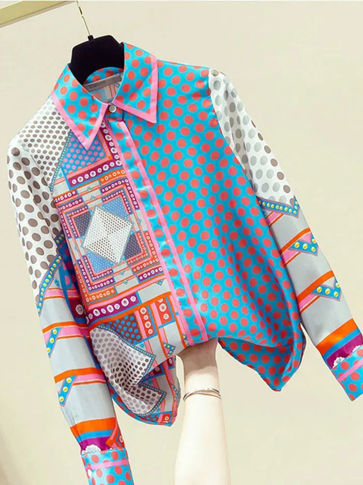 Znbbw Autumn New Blouse Patchwork Simulation Silk Women's Shirt Female Top Korean Niche Polka Dot Long-Sleeved Blusa GX1438 - Image 2