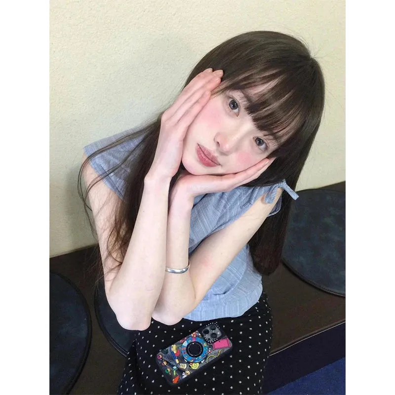 Znbbw 2000S Striped Shirts Women Vintage Shirring Sleeveless Blouses Streetwear Irregular Crop Tops Summer Harajuku Korean Clothes - Image 6