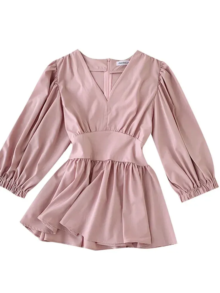 Znbbw Women's V-neck Shirt Spring Summer Temperament Lady Style Was Thin Waist Full Shirt Tide Solid Puff Sleeve Tops Blouses ML564 - Image 6