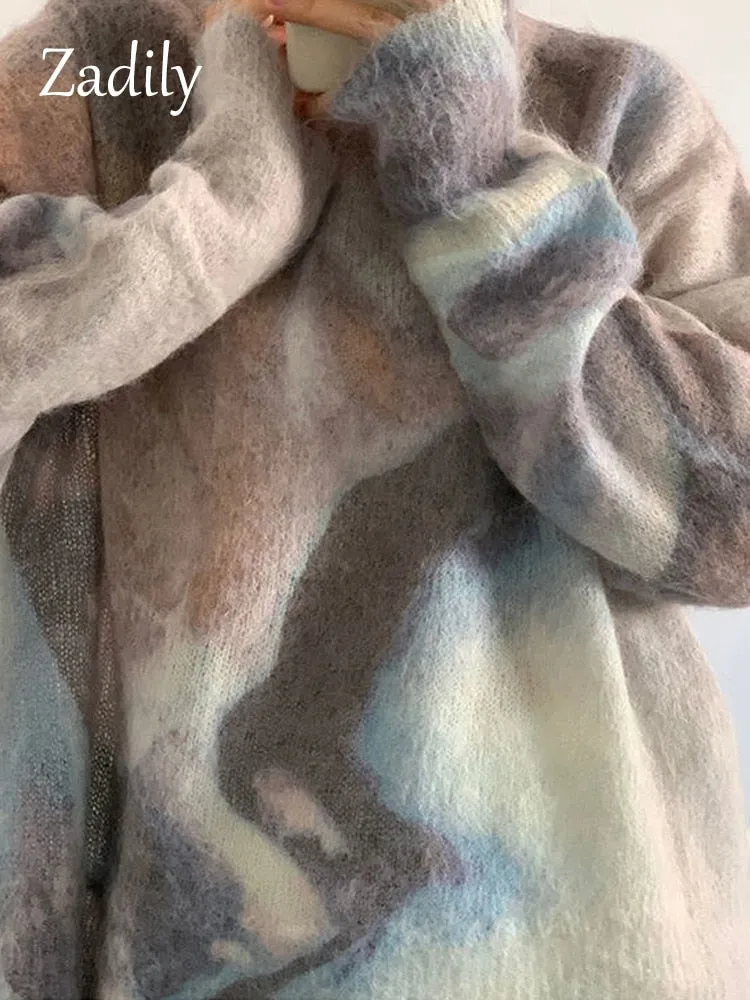 znbbw 2023 Winter Korean style Long Sleeve tie dye Sweater Women Casual Loose O Neck Ladies Pullover Fall Female Clothing Tops - Image 4