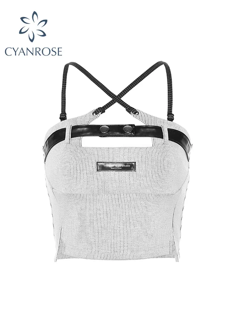 Znbbw Women's Camisole Spaghetti Strap Crop Top Vintage Y2k Summer Fashion Tank Top Sexy Hollow Out Sleeveless Off Shoulder Vest 2024