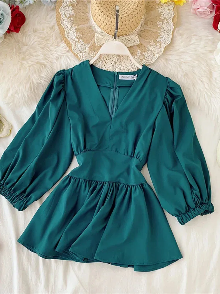 Znbbw Women's V-neck Shirt Spring Summer Temperament Lady Style Was Thin Waist Full Shirt Tide Solid Puff Sleeve Tops Blouses ML564 - Image 7