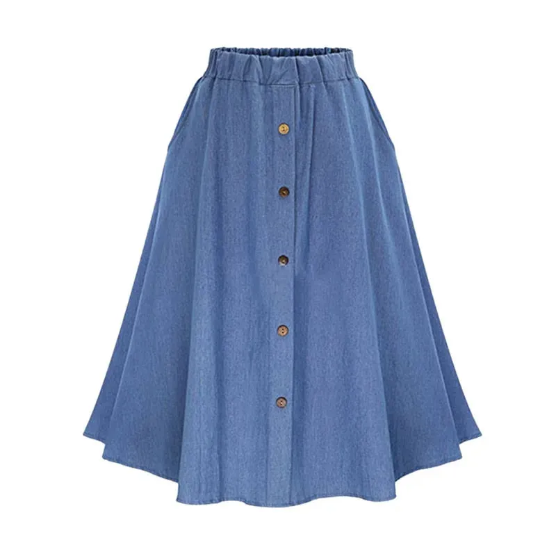 Znbbw Women's High Waist Button Pleated Midi Skirt With Elastic Waist Knee Length Skirt - Image 5