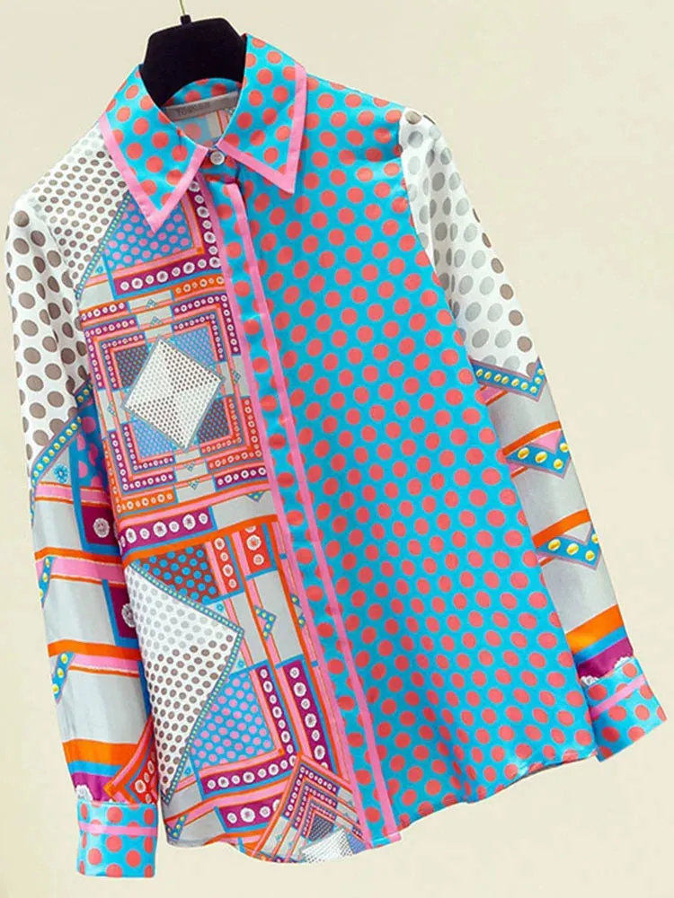 Znbbw Autumn New Blouse Patchwork Simulation Silk Women's Shirt Female Top Korean Niche Polka Dot Long-Sleeved Blusa GX1438 - Image 3