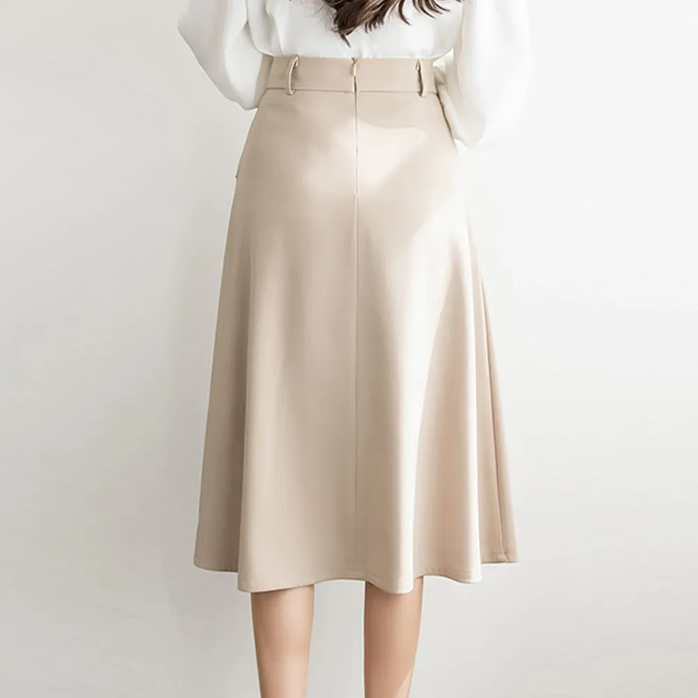 Znbbw Women's Skirts High Waist Single-Breasted Midi Skirts With Poakets Elegant Office All-Match Casual A-Line Skirts Jupe Femme 0410 - Image 2