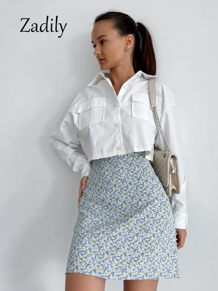 znbbw 2023 Spring Minimalist Long Sleeve Women Whiter Shirt Sexy Pocket Button Up Woman Crop Tops Blouse Summer Female Clothing - Image 5