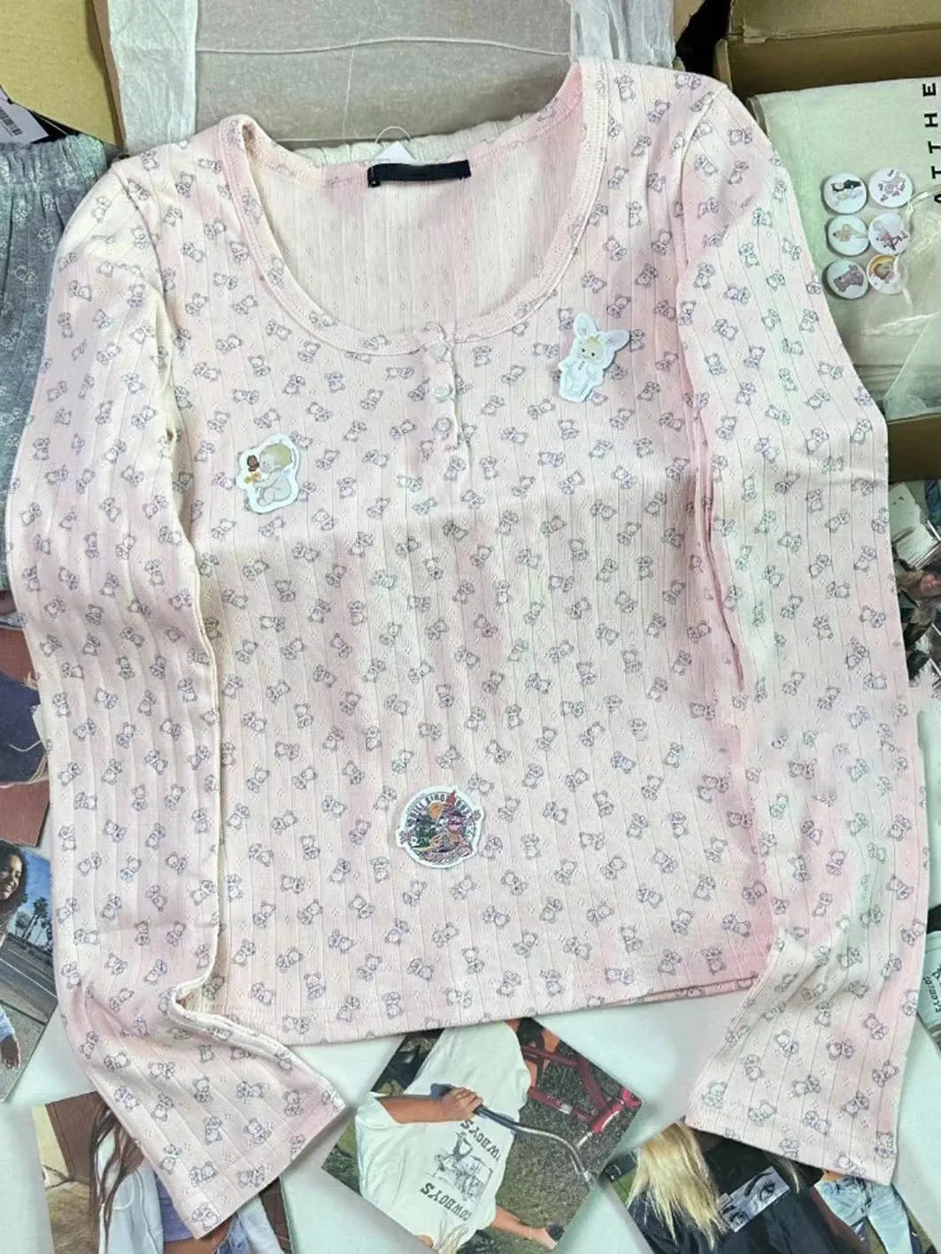 Znbbw Bear Print Eyelet Casual Long Pants Women Clothes Cotton Elastic Waist Home Trousers Vintage Cute Autumn Straight Pants - Image 16