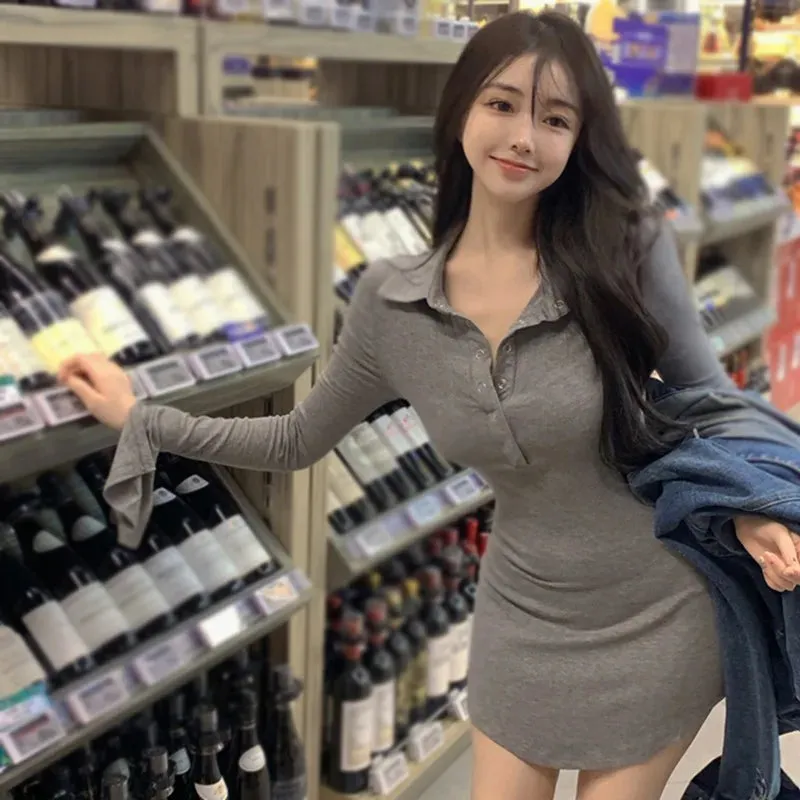 Znbbw Women's Dress Korean Version Slim Sexy Casual Long Sleeved Buttocks Wrapped Dress - Image 4