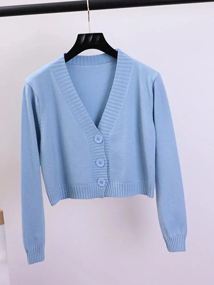 Znbbw Women's Cropped Cardigan Sweaters Female Black White Short Sweater V Neck Single Breasted Sweater Woman Knitted Cardigan GD153 - Image 5