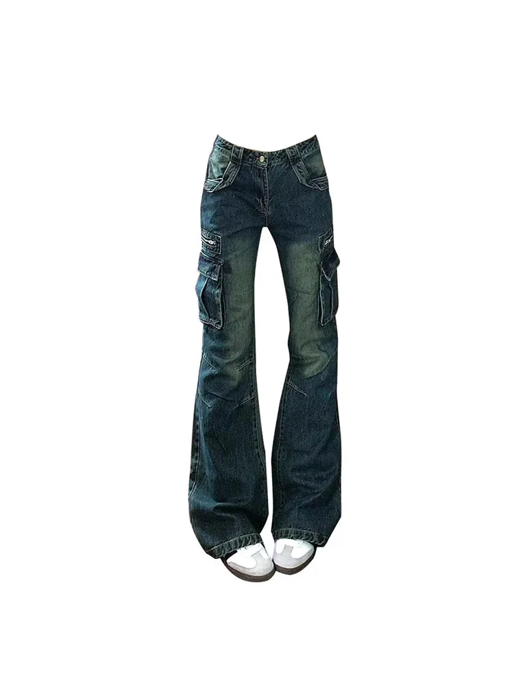 Znbbw Women's Blue Cargo Jeans Baggy Harajuku Y2k Aesthetic Streetwear Vintage Oversize Denim Trousers Jean Pants 2000s Trashy Clothes - Image 2