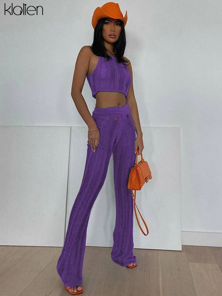 Znbbw Women Tracksuit Fashion Sexy See Through Crop Top and Flare Pants Two Piece Set Female Streetwear Y2K Activewear Suit - Image 9