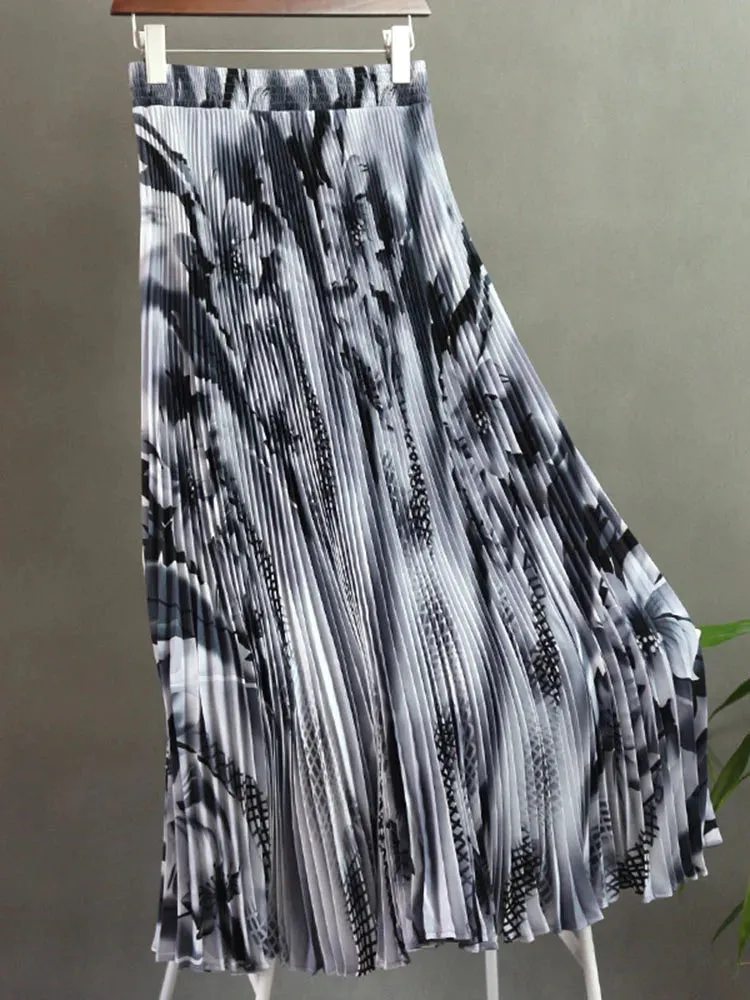 Znbbw Women Spring Summer Skirt Fashion High End Printed Pleats with A New Style of Drape Western Style Organ Hem Skirt D5733 - Image 6