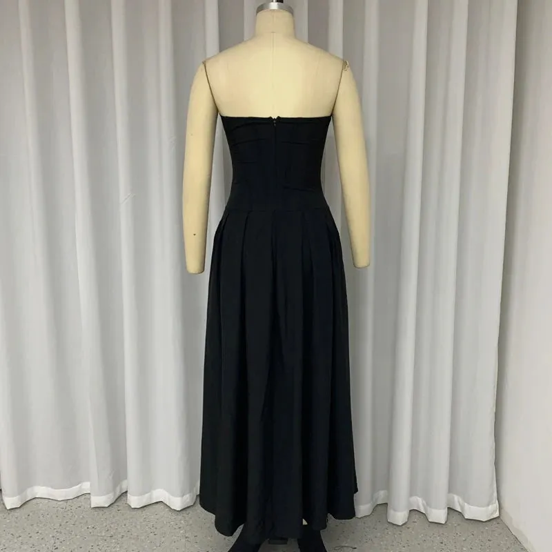 Znbbw Women's Dress Summer Strapless Sleeveless Backless Solid Color Fishbone Tube Top Pleated Long Gown Elegant Party Dresses - Image 4