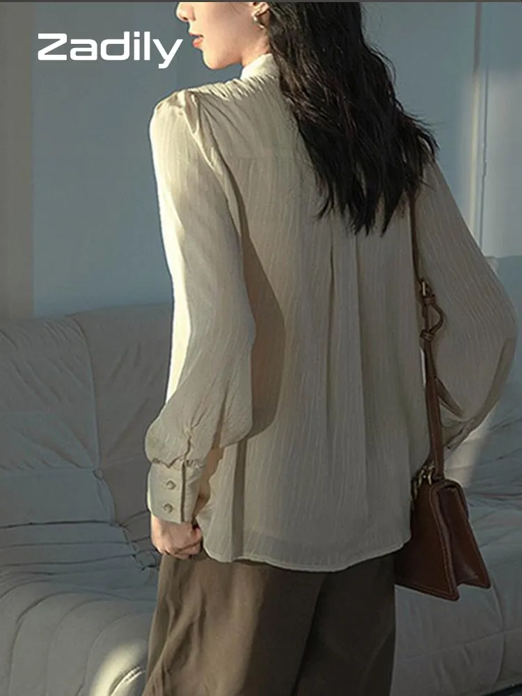 znbbw 2023 Summer Long Sleeve Women Chiffon Shirt Korean Style Stripe Button Ladies Blouse Office Lady Work Female Clothing - Image 6