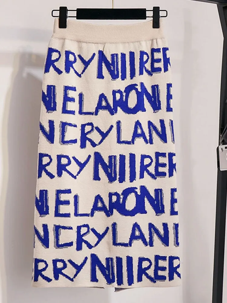 Znbbw Women's Letters Knit Skirt Autumn Winter New High Waist Split Straight Office Lady Long Warm Step Faldas female ML297 - Image 2