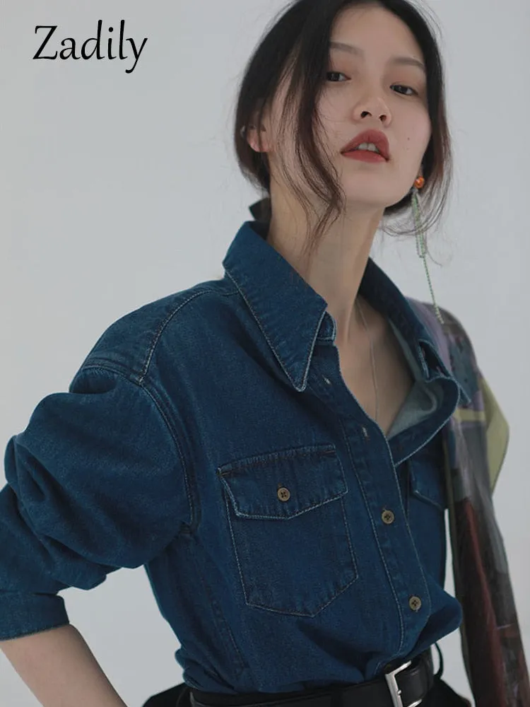 znbbw 2023 Autumn Fashion Street Style Long Sleeve Denim Shirt Women Casual Button Up Pocket Blouse Female Clothing Tops - Image 6
