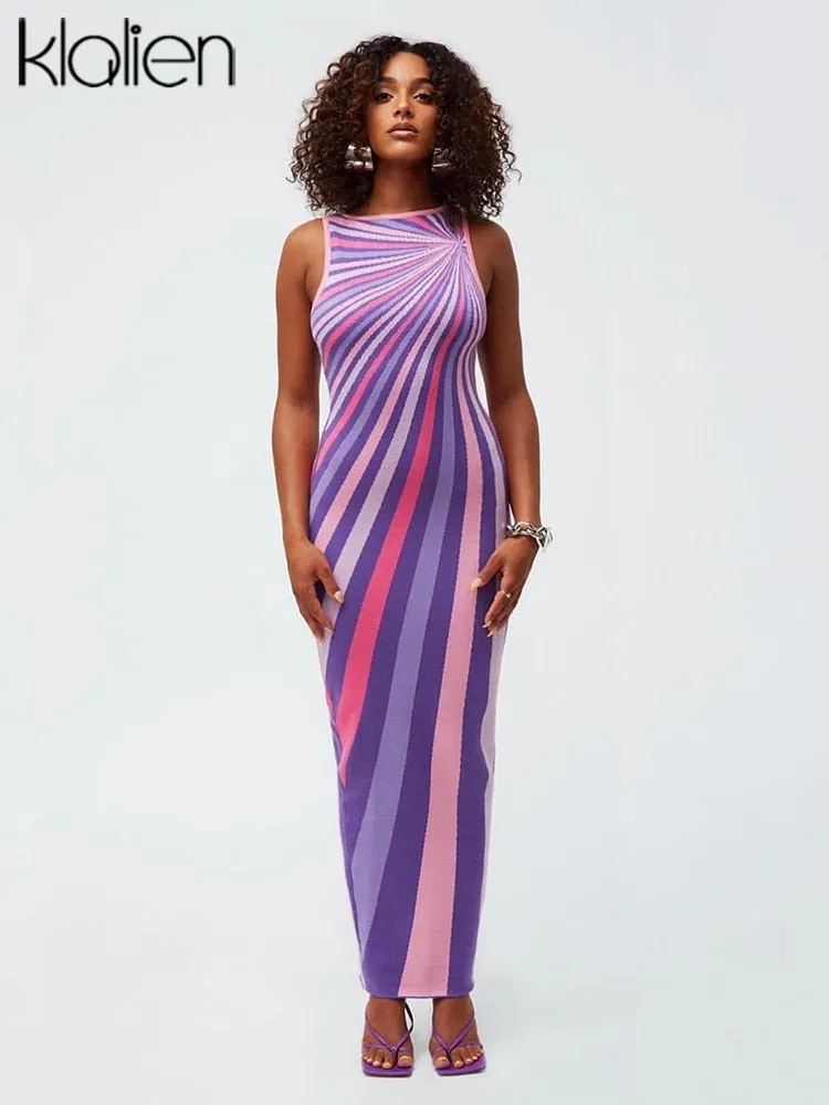 Znbbw Birthday Evening One Piece Dress for Women 2023 Trendy Summer Elegant Striped Print Long Dress Party Date Robe Ladies - Image 3